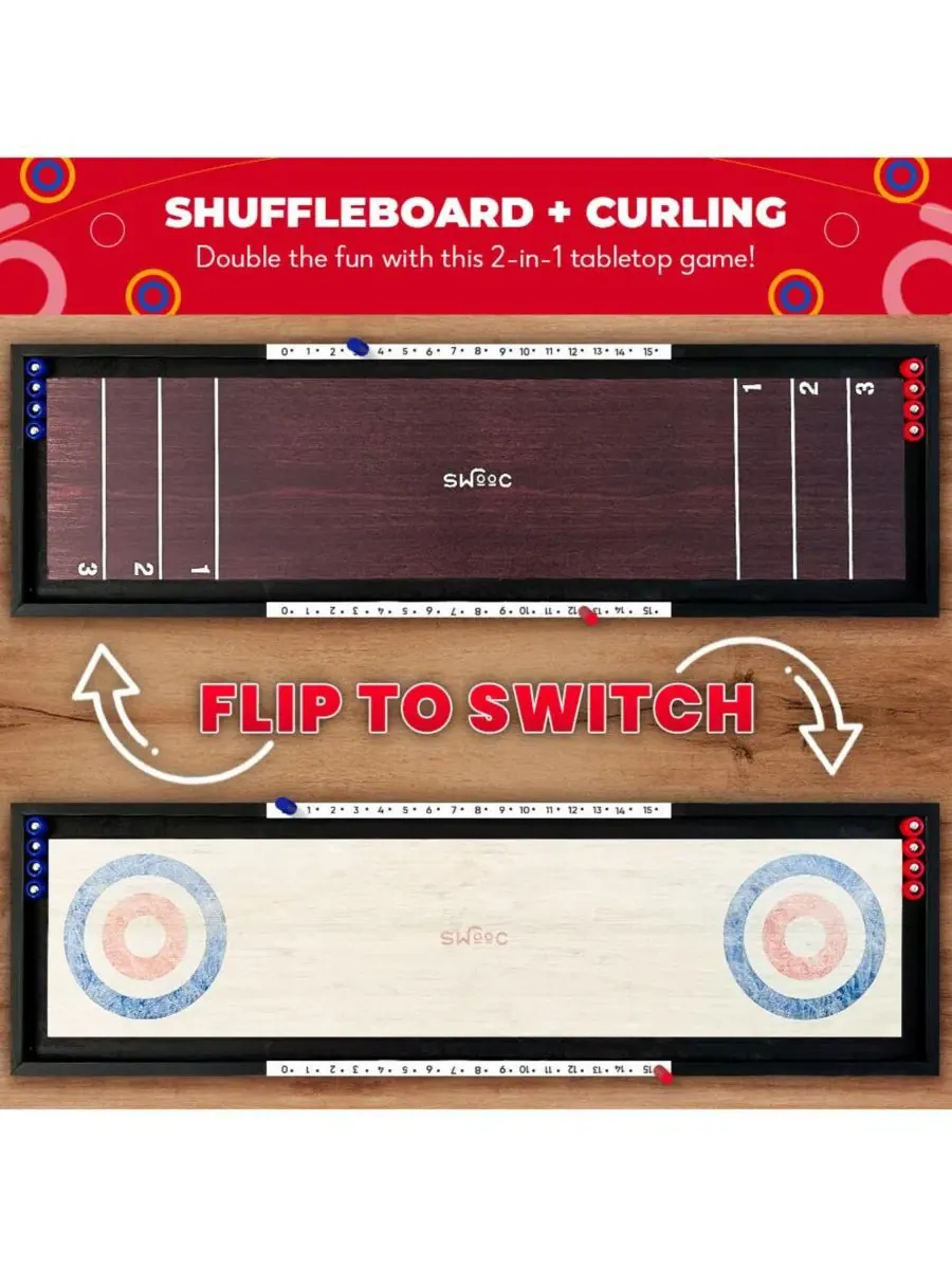 Настольная игра-трансформер 2-в-1 Shuffleboard and Curling SWOOC — изображение 2 из 6, нет цвета