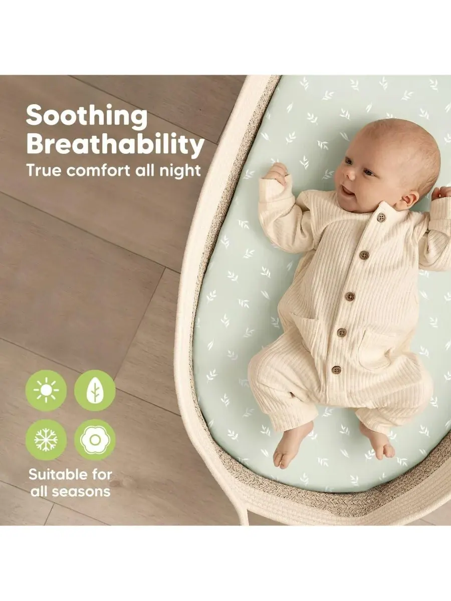 Комплект из 2 простыней для детской люльки Soothe, простыни для матраса прикроватной люльки — изображение 4 из 9, зеленый