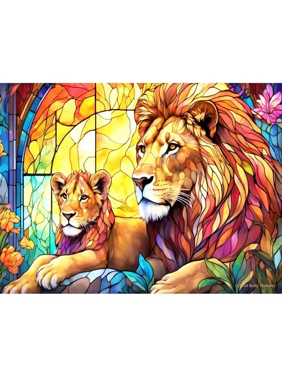 Пазл 1000 элементов Stained Glass Zoo Lion Family SunsOut — изображение 2 из 5, нет цвета