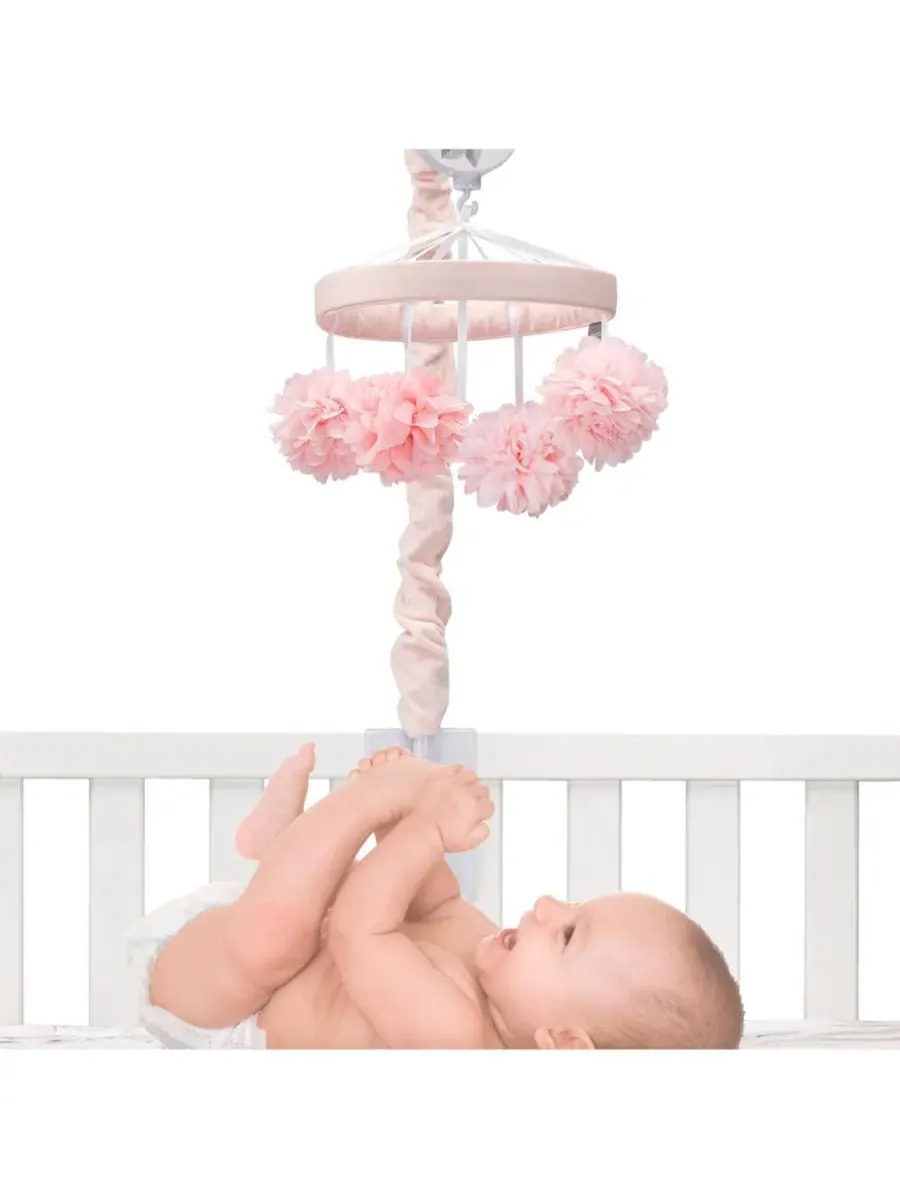 Музыкальный мобиль для детской кроватки Signature Botanical Baby Pink Floral Lambs & Ivy — изображение 2 из 6, розовый