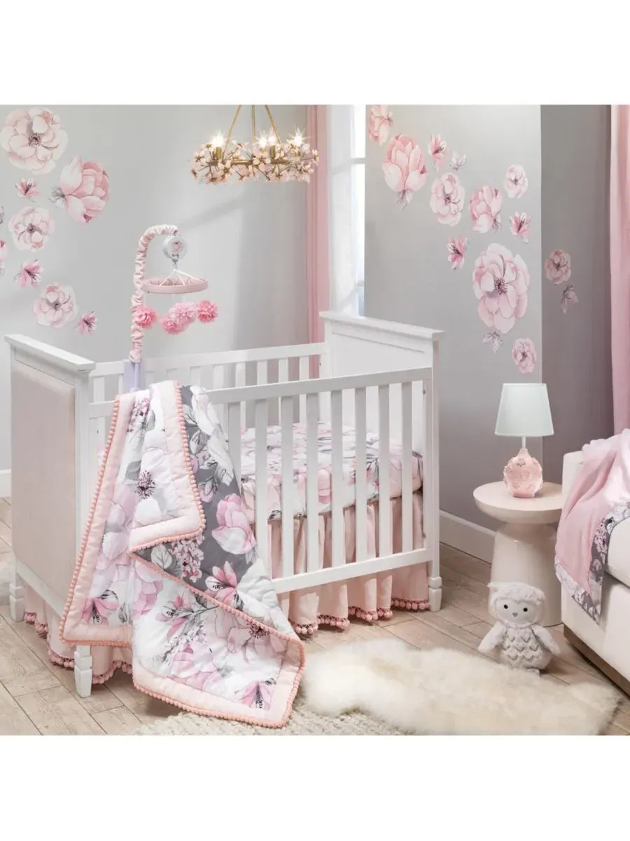 Музыкальный мобиль для детской кроватки Signature Botanical Baby Pink Floral Lambs & Ivy — изображение 3 из 6, розовый