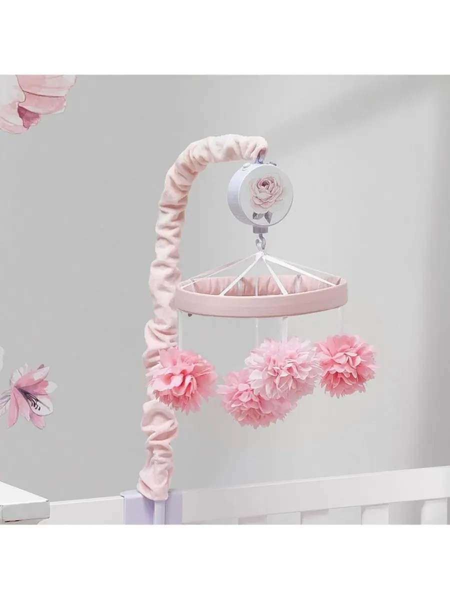 Музыкальный мобиль для детской кроватки Signature Botanical Baby Pink Floral Lambs & Ivy — изображение 5 из 6, розовый