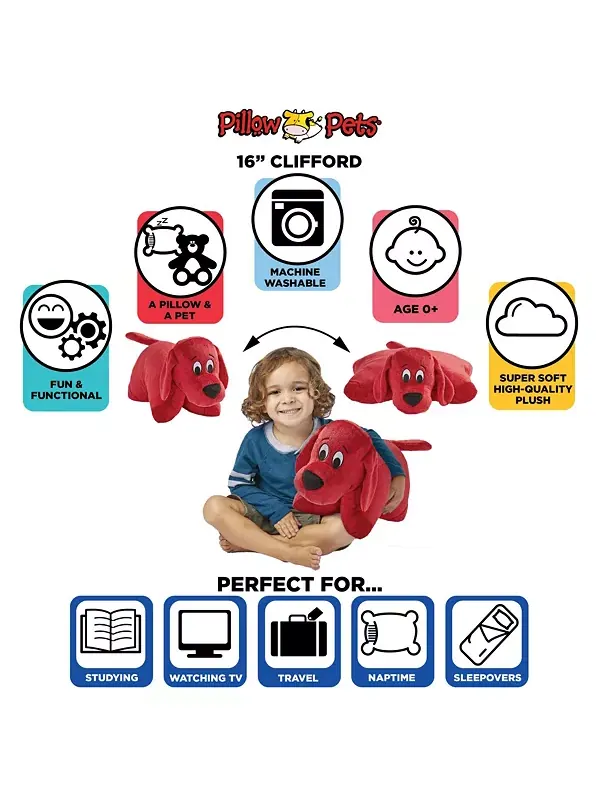 Мягкая игрушка в виде большого красного пса Схоластик Клиффорд Pillow Pets — изображение 3 из 4, красный