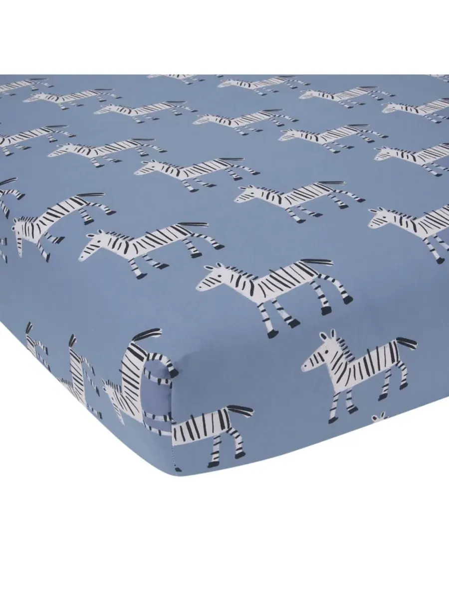 Детская простынь Baby Signature Zebra Blue из органического хлопка, дышащая и натягивающаяся на