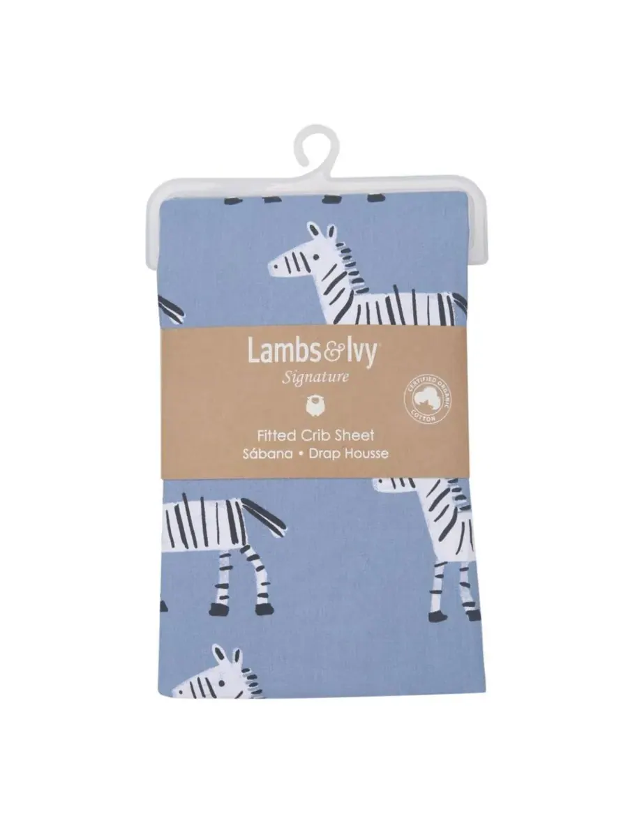 Детская простынь Baby Signature Zebra Blue из органического хлопка, дышащая и натягивающаяся на — изображение 2 из 4, синий