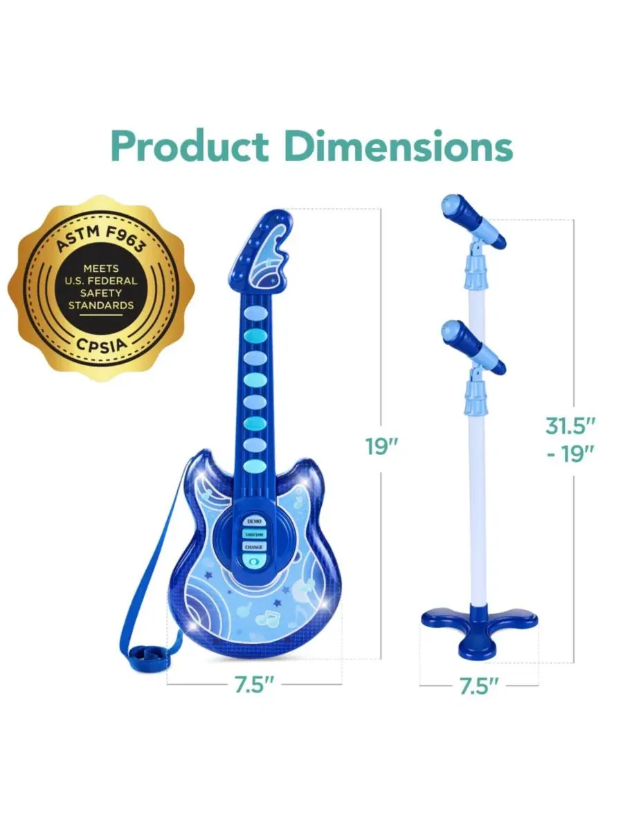 Детская гитара Flash Guitar 48 см , музыкальный инструмент для ролевых игр для малышей с микрофоном — изображение 4 из 5