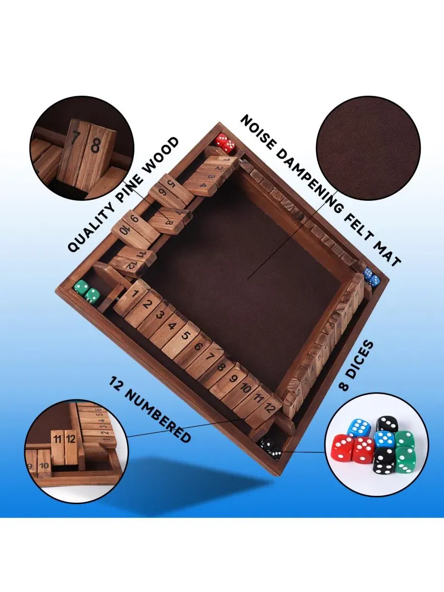 Настольная игра Shut the Box из соснового дерева, 4 игрока GSE Games & Sports Expert — изображение 4 из 6, коричневый