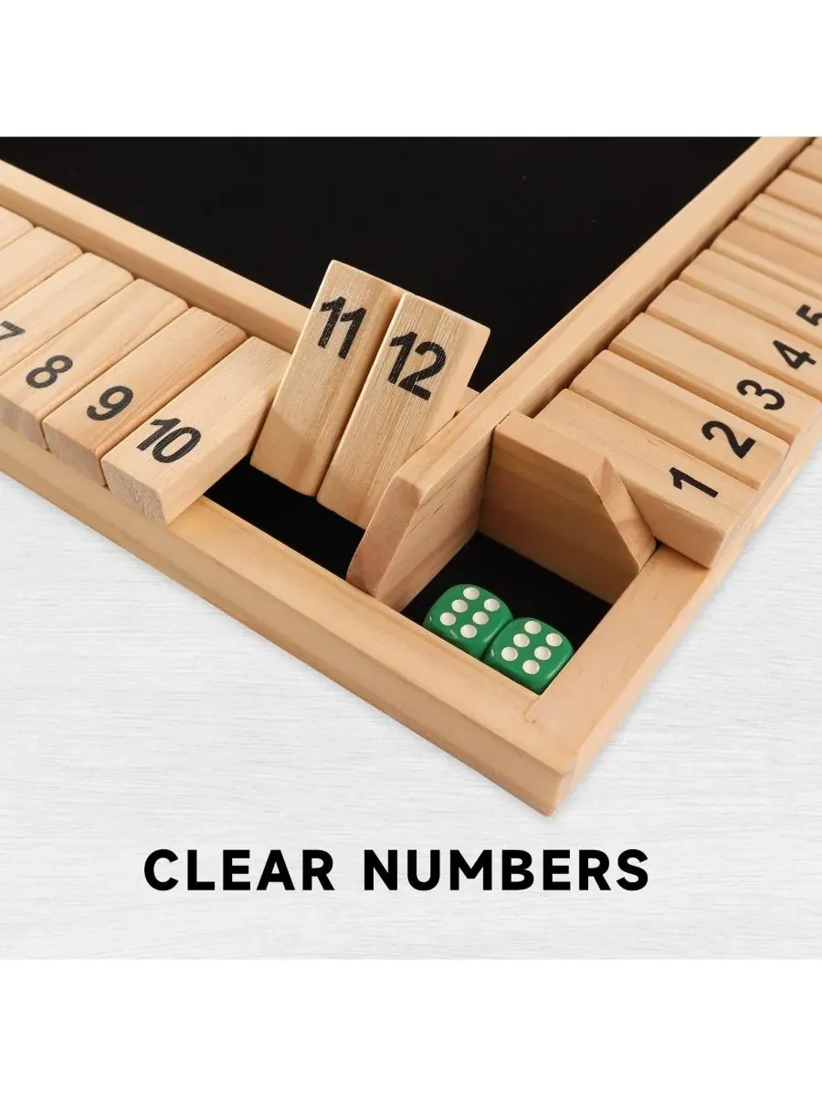 Настольная игра Shut the Box 12 номеров, 4 игрока, деревянная, 8 кубиков GSE Games & Sports Expert — изображение 5 из 6