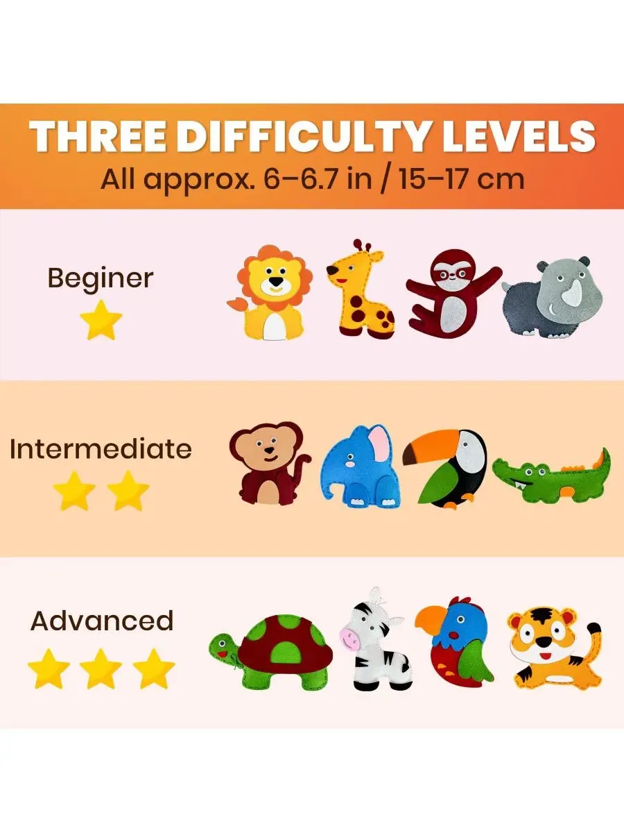 Набор для детского творчества для детей 4-8 лет: иголка и нитки для начинающих (12 предметов) — изображение 5 из 6, сафари