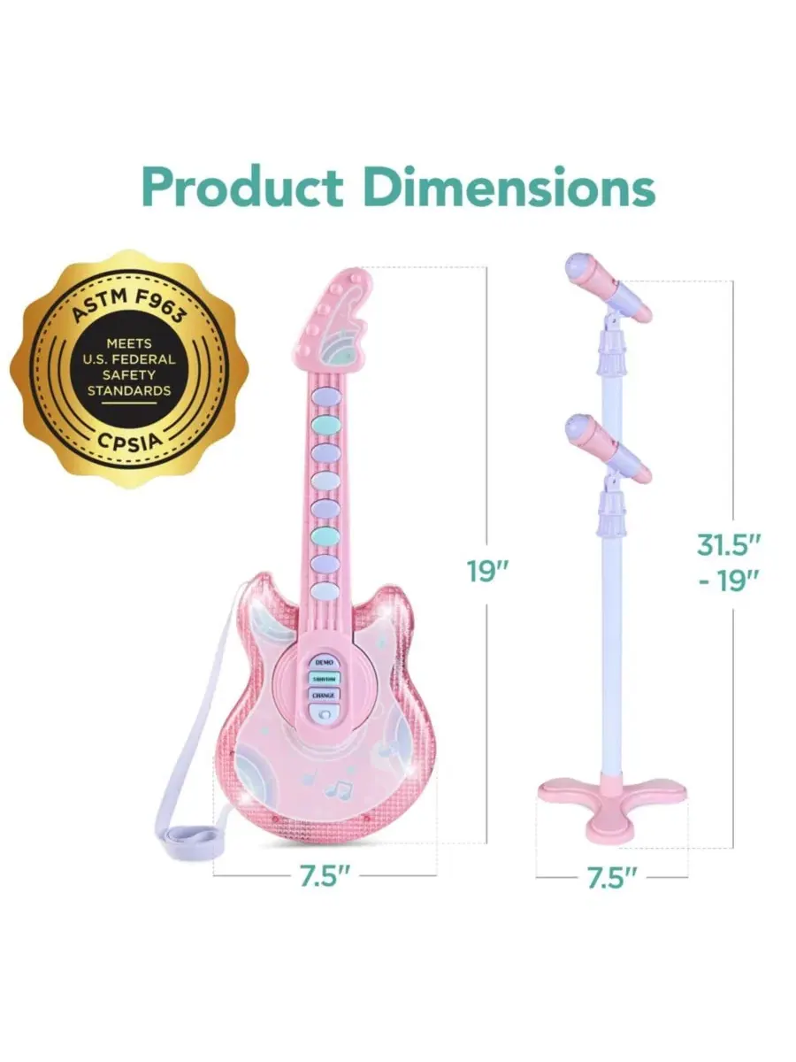 Детская гитара Flash Guitar 48 см , музыкальный инструмент для ролевых игр для малышей с микрофоном — изображение 5 из 7