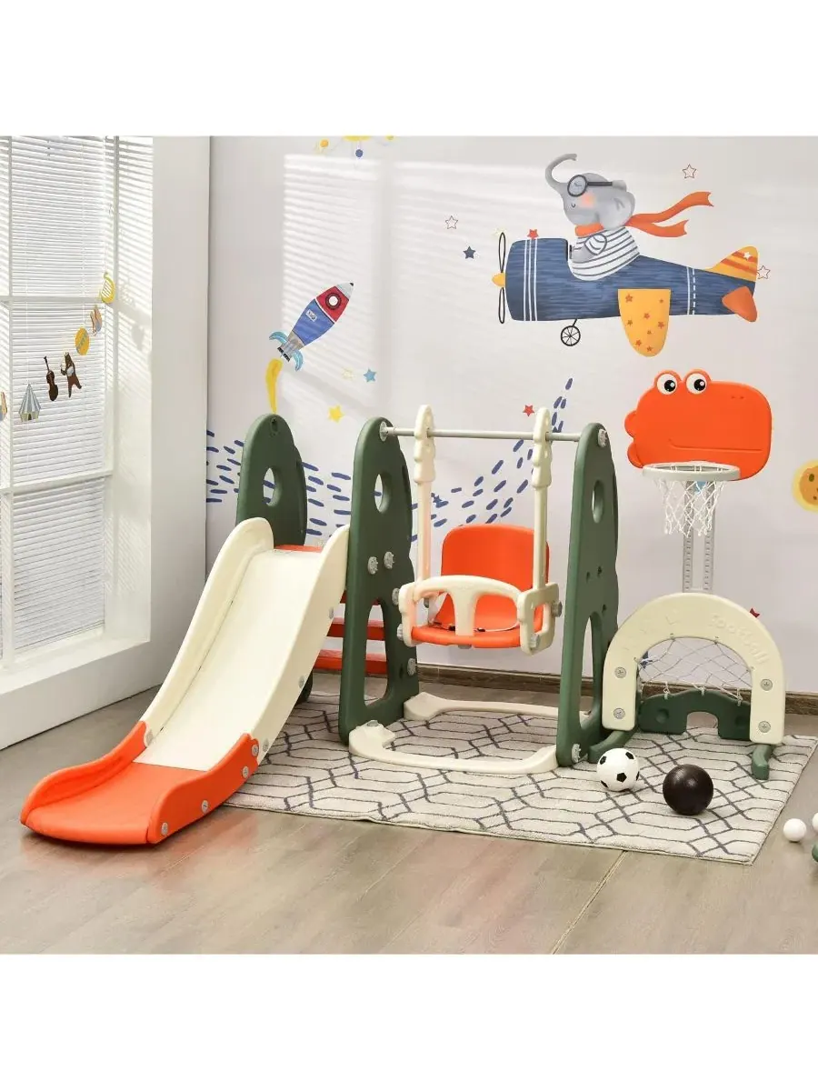 Игровой набор 6-в-1 с горкой и качелями SUGIFT — изображение 3 из 8, оранжевый
