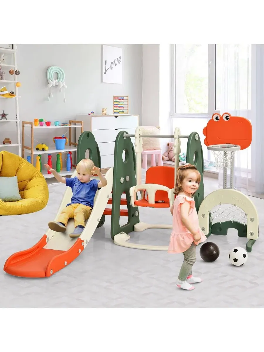 Игровой набор 6-в-1 с горкой и качелями SUGIFT — изображение 4 из 8, оранжевый