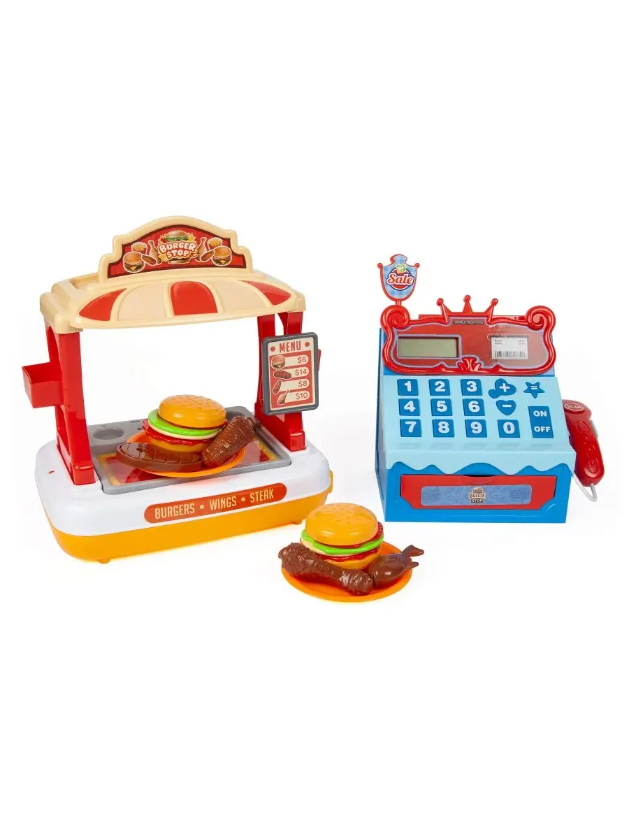 Игровой набор Burger Shop с кассой, 39 предметов World Tech Toys — мульти