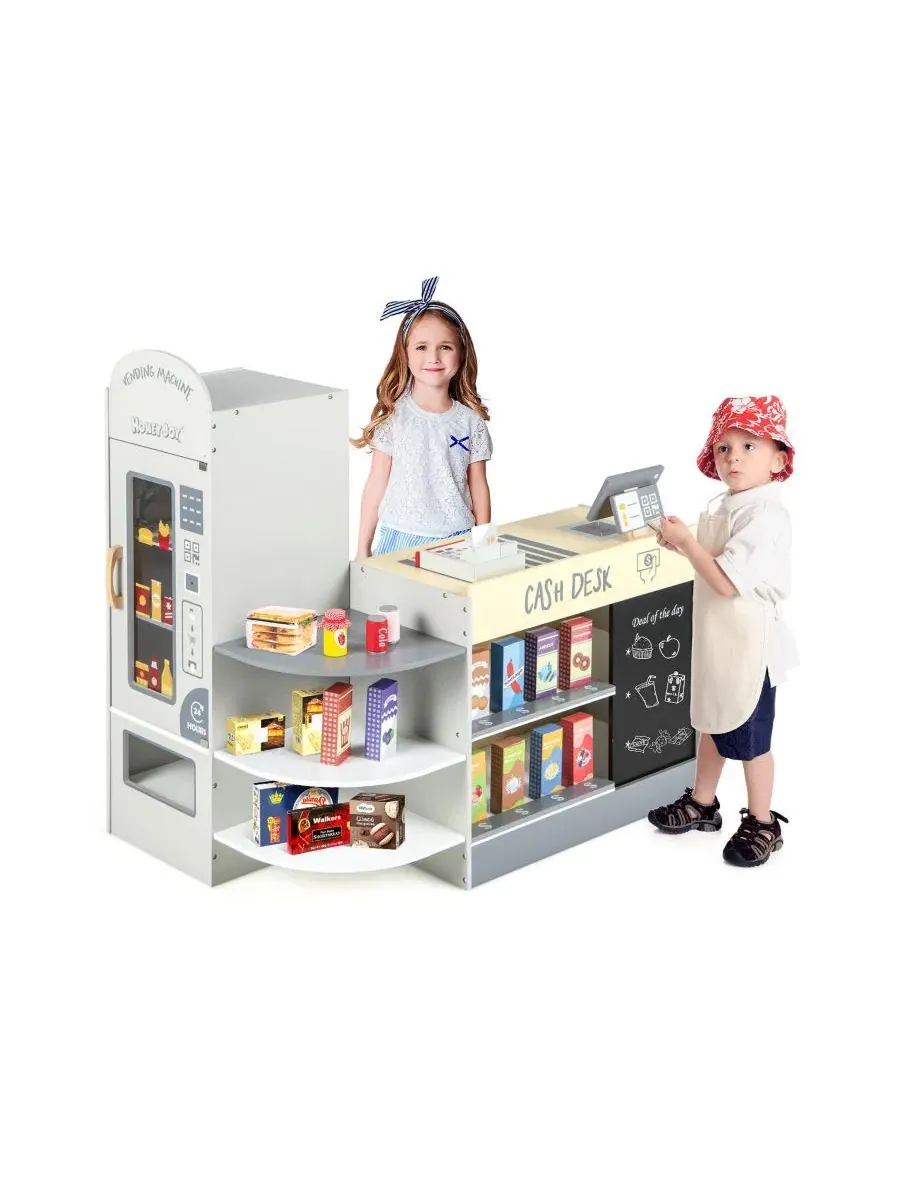 Деревянный игровой набор магазина с кассой и POS-терминалом HONGGE
