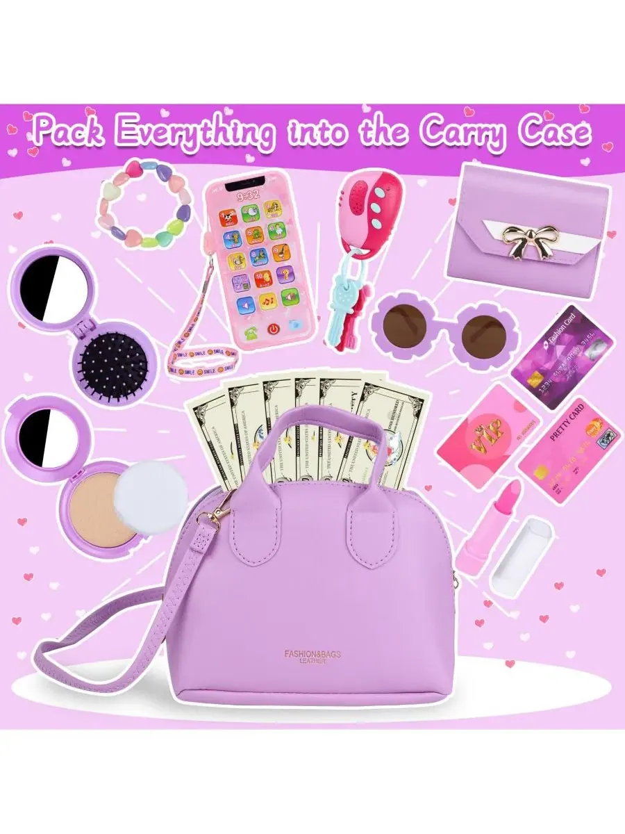 Набор игрушечной сумочки и косметики с аксессуарами, 25 предметов, Play Purse Handbag Makeup Set — изображение 2 из 4