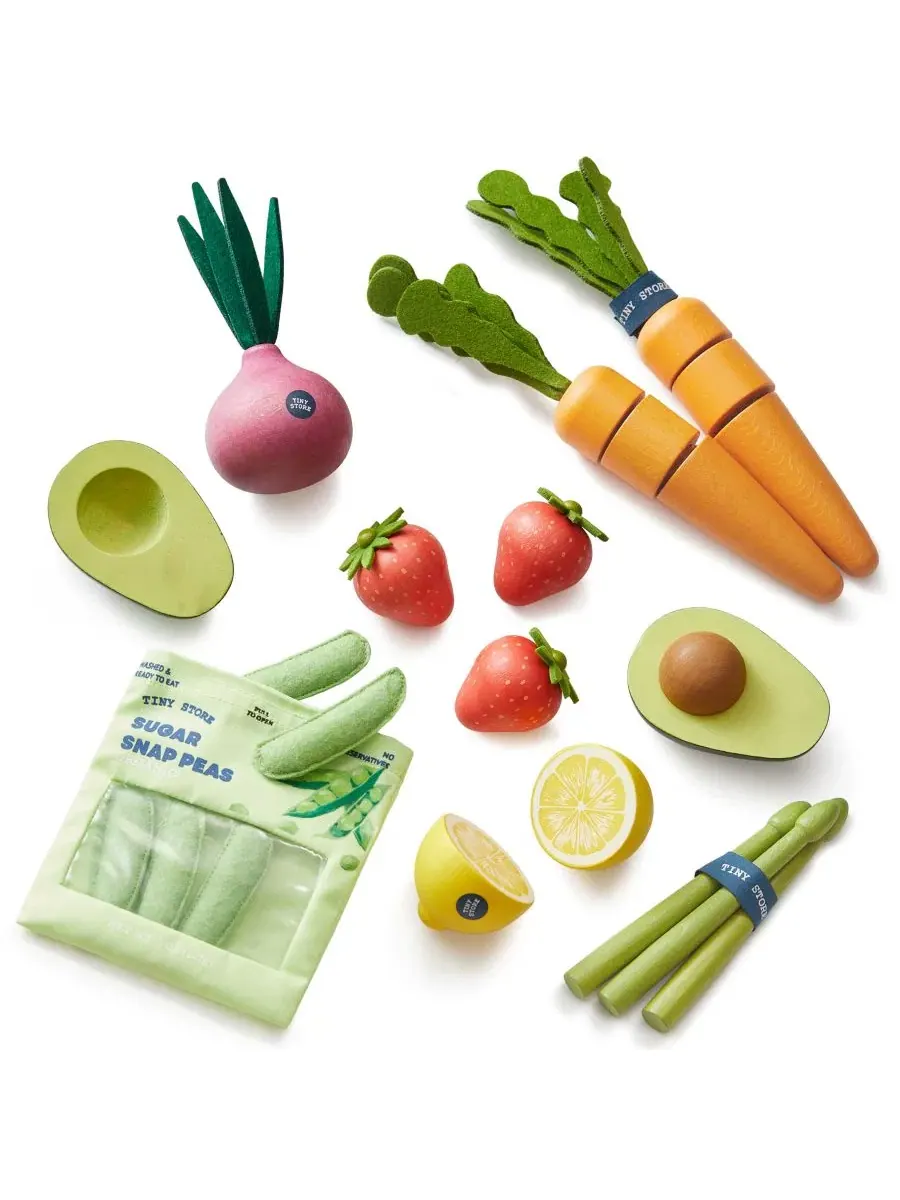 Набор игрушечных фруктов и овощей с аксессуарами Tiny Land, Natural-style Fruit and Veggie Pack