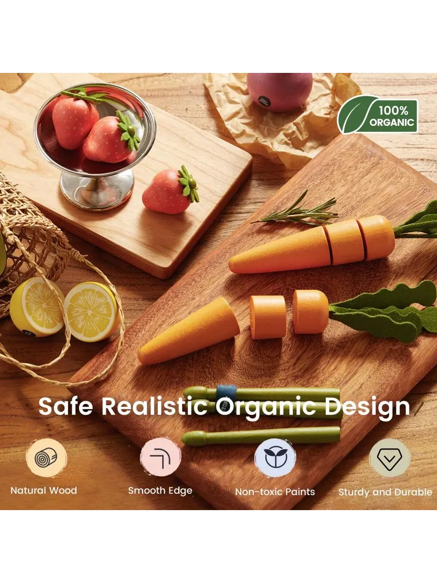 Набор игрушечных фруктов и овощей с аксессуарами Tiny Land, Natural-style Fruit and Veggie Pack — изображение 2 из 7