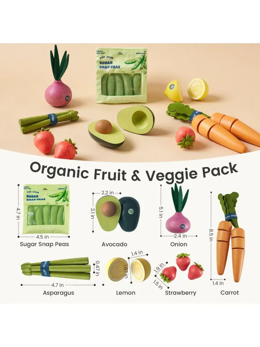 Набор игрушечных фруктов и овощей с аксессуарами Tiny Land, Natural-style Fruit and Veggie Pack — изображение 3 из 7