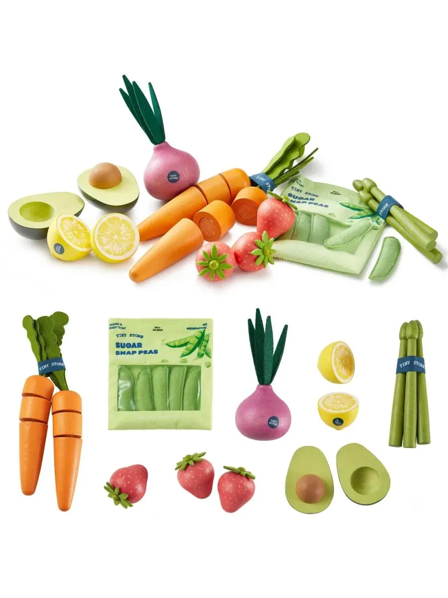 Набор игрушечных фруктов и овощей с аксессуарами Tiny Land, Natural-style Fruit and Veggie Pack — изображение 4 из 7