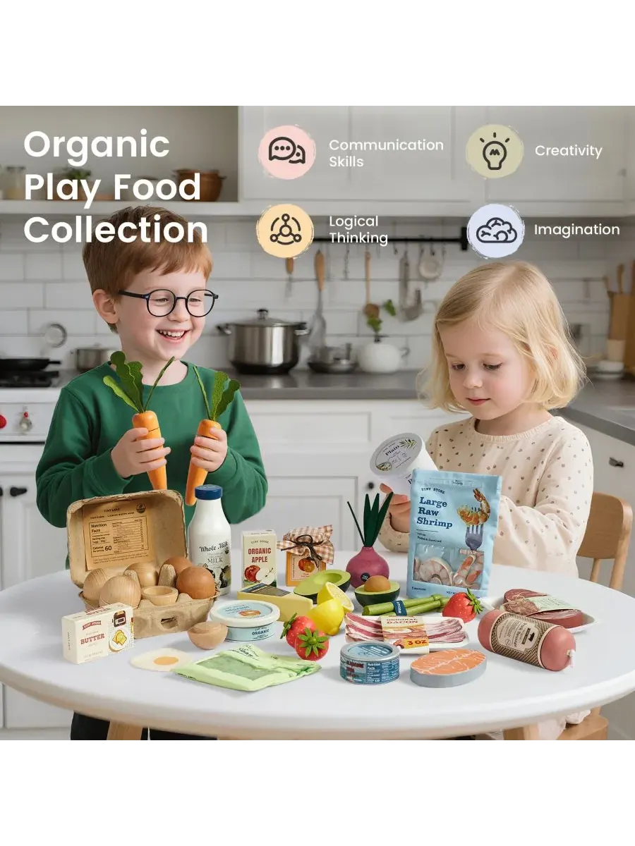 Набор игрушечных фруктов и овощей с аксессуарами Tiny Land, Natural-style Fruit and Veggie Pack — изображение 5 из 7