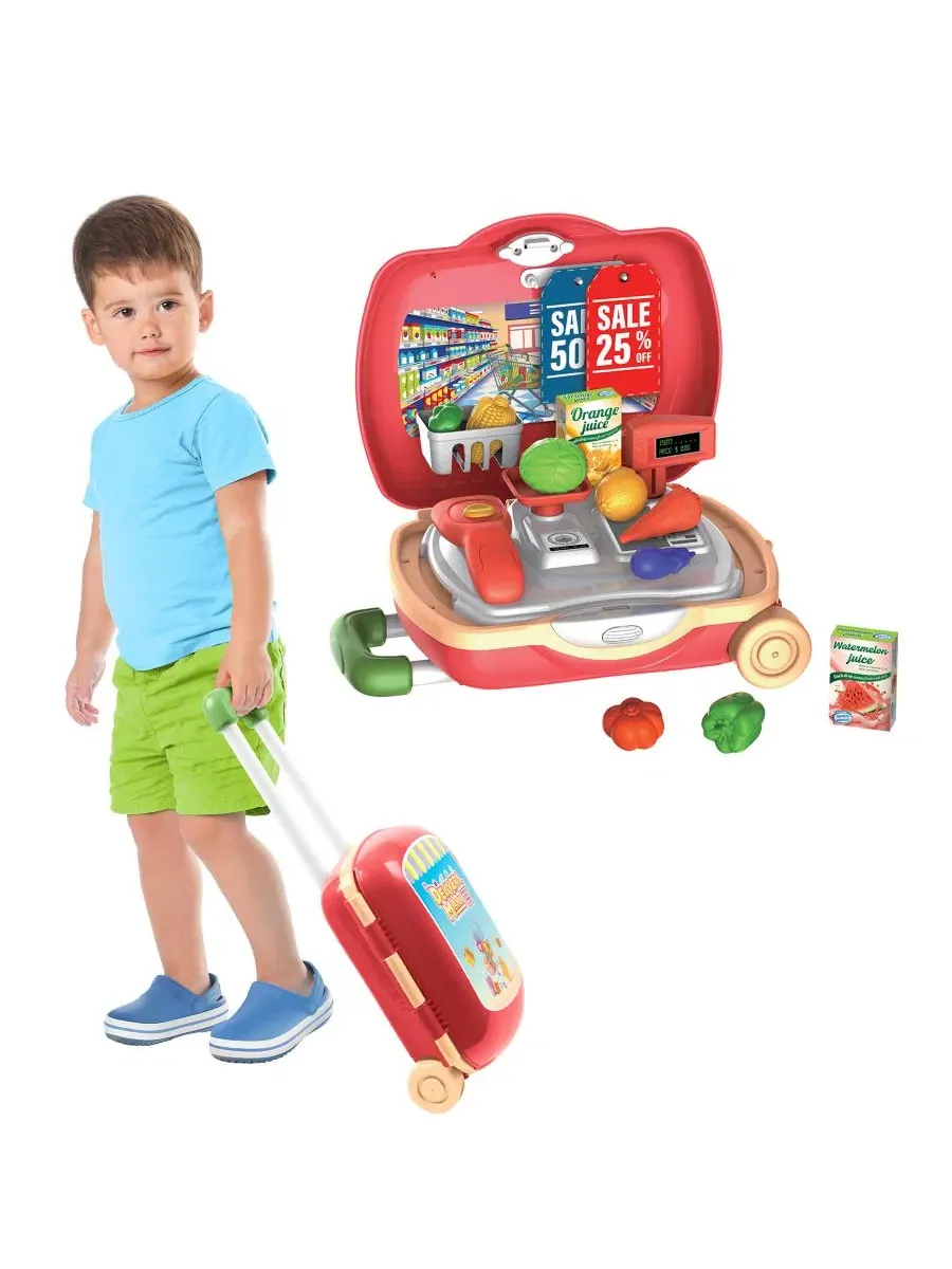 Игровой набор продуктов с кассой, 20 предметов, Grocery Luggage World Tech Toys — мульти