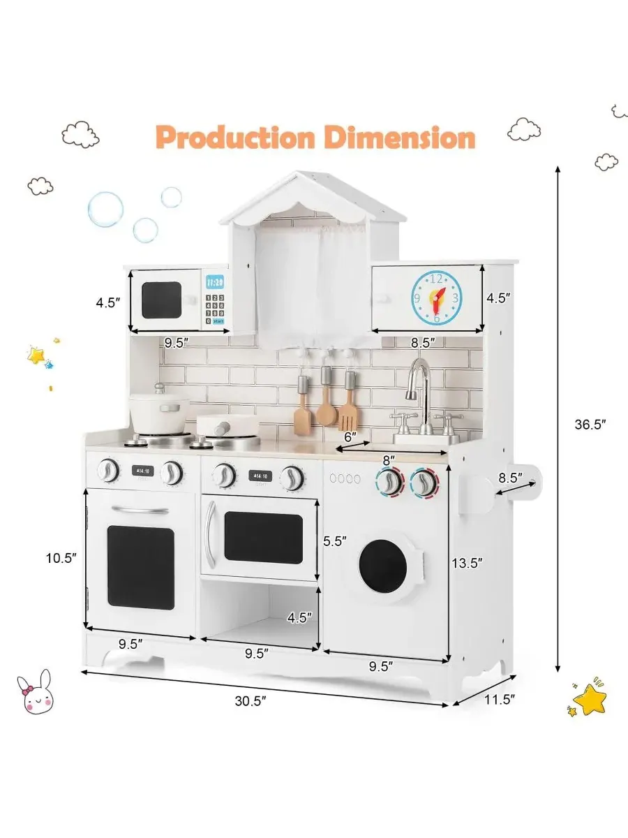 Деревянная детская кухня со стиральной машиной Mecale — изображение 3 из 8, серый