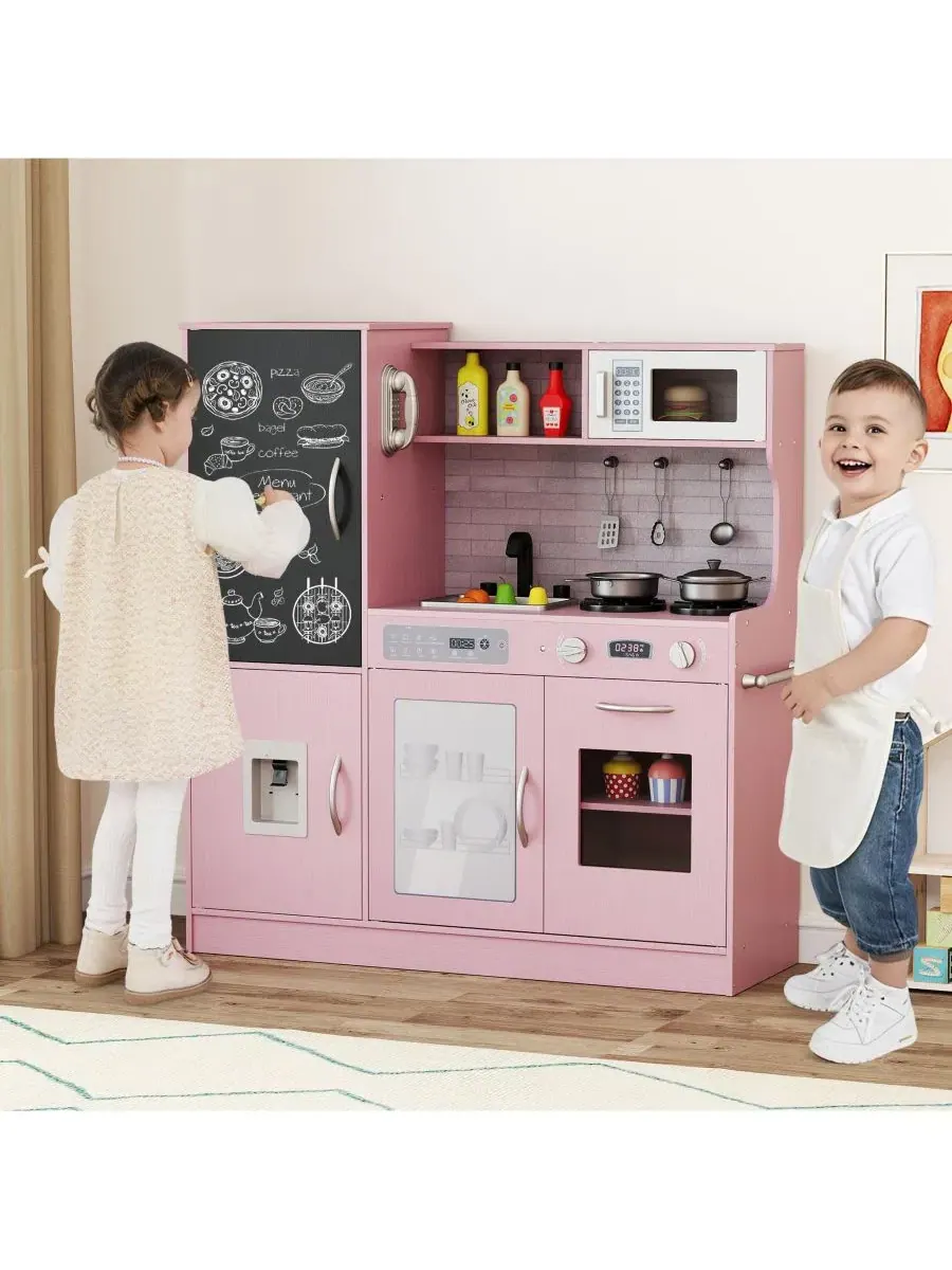 Игровой кухонный набор с доской для рисования мелом, духовкой, раковиной, занавеской, микроволновой — изображение 5 из 10
