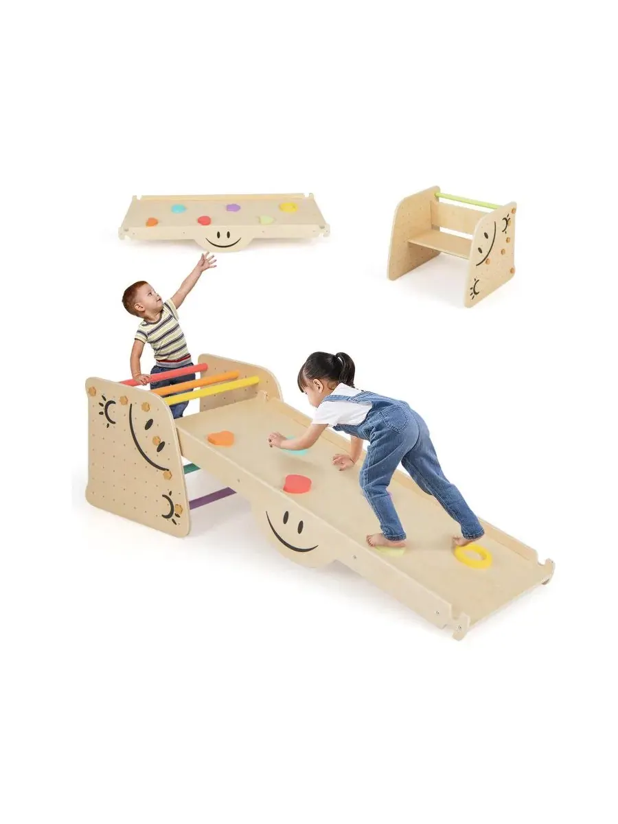 Детский деревянный игровой набор-качалка с горкой и лестницей, модель Triangle Climber Set GOUUN