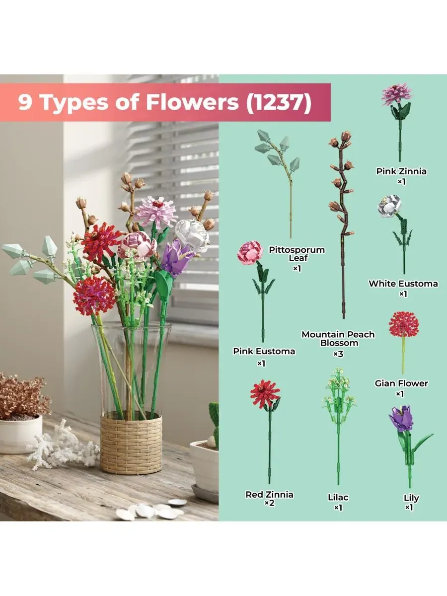 Набор для сборки букета Spring Bouquet Floral Collection, 1237 деталей Contixo — изображение 2 из 3, мульти