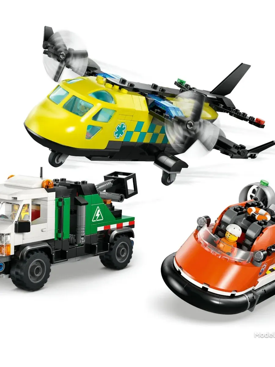 Конструктор LEGO City с самолетом, сервисным грузовиком и судном на воздушной подушке, 990 деталей — изображение 12 из 12