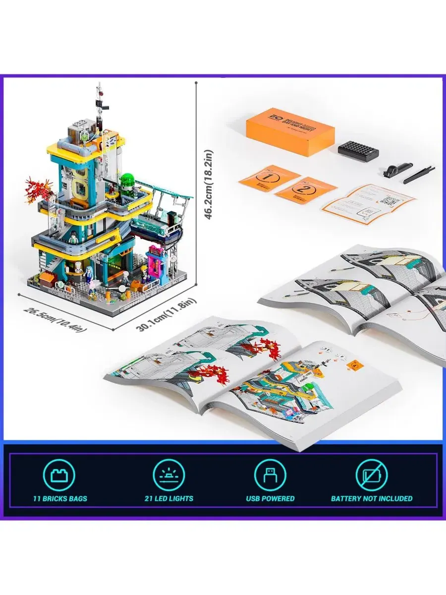 Конструктор Cyberpunk Mansion Lighting Building-Bricks Set, 2524 детали Lumibricks — изображение 10 из 10, нет цвета