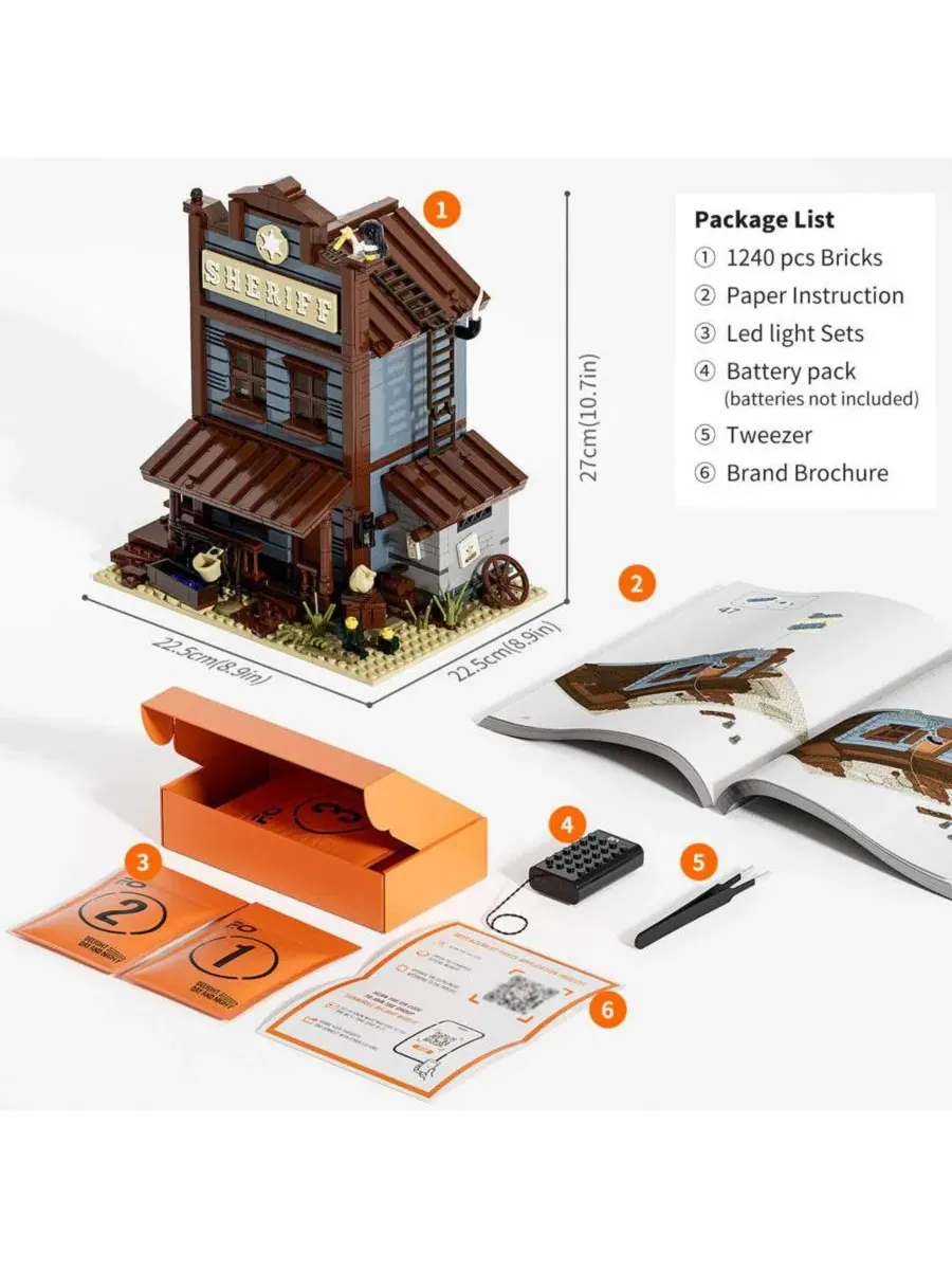 Конструктор Lumibricks, 1240 деталей, офис шерифа на Диком Западе, с подсветкой — изображение 10 из 10, нет цвета