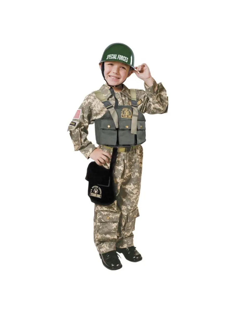 Костюм военного с нашивками и множеством карманов Army Soldier Costume Dress Up America — изображение 1 из 3, коричневый