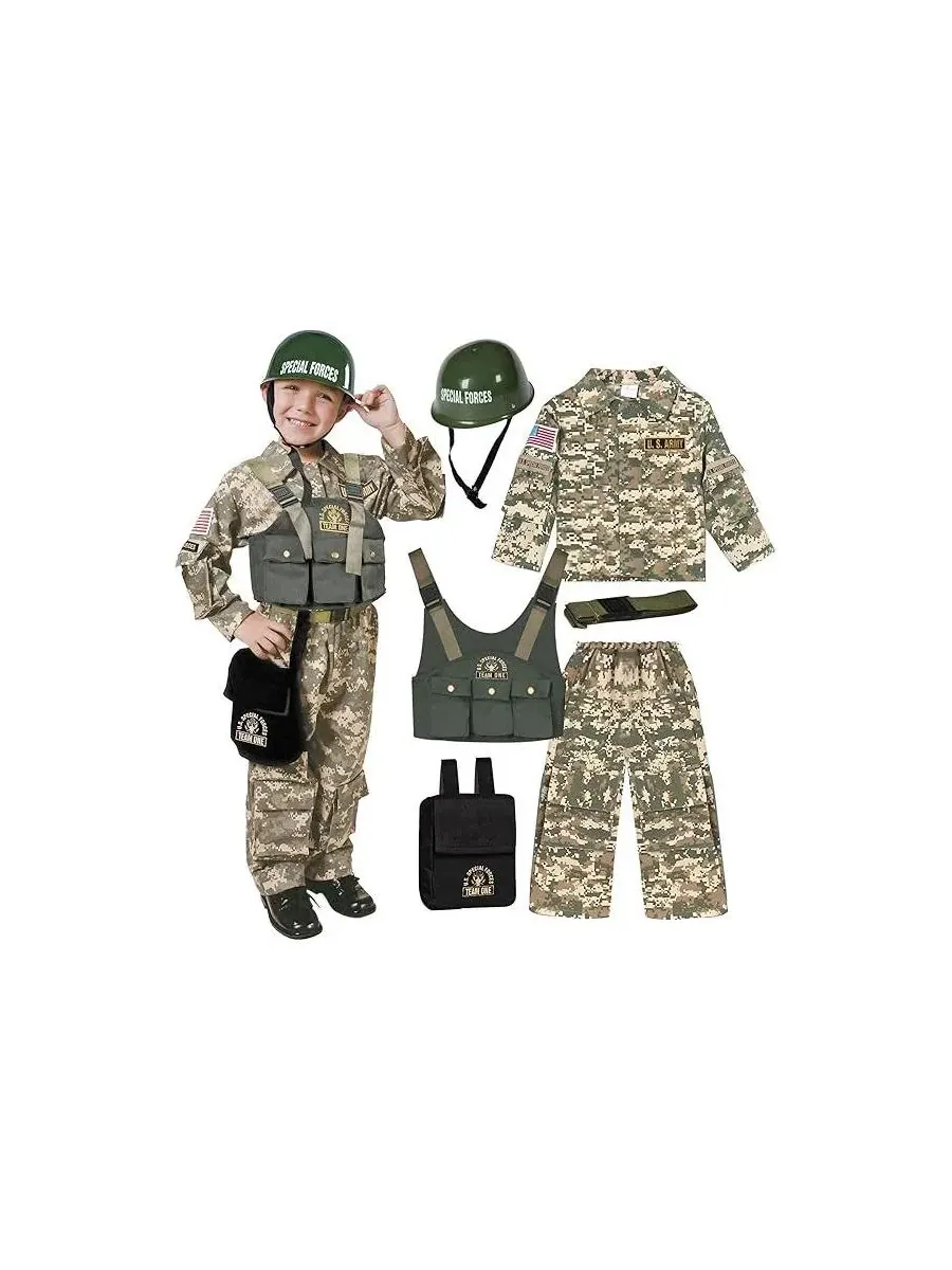 Костюм военного с камуфляжным принтом Army Soldier Costume Dress Up America — изображение 3 из 3, нет цвета