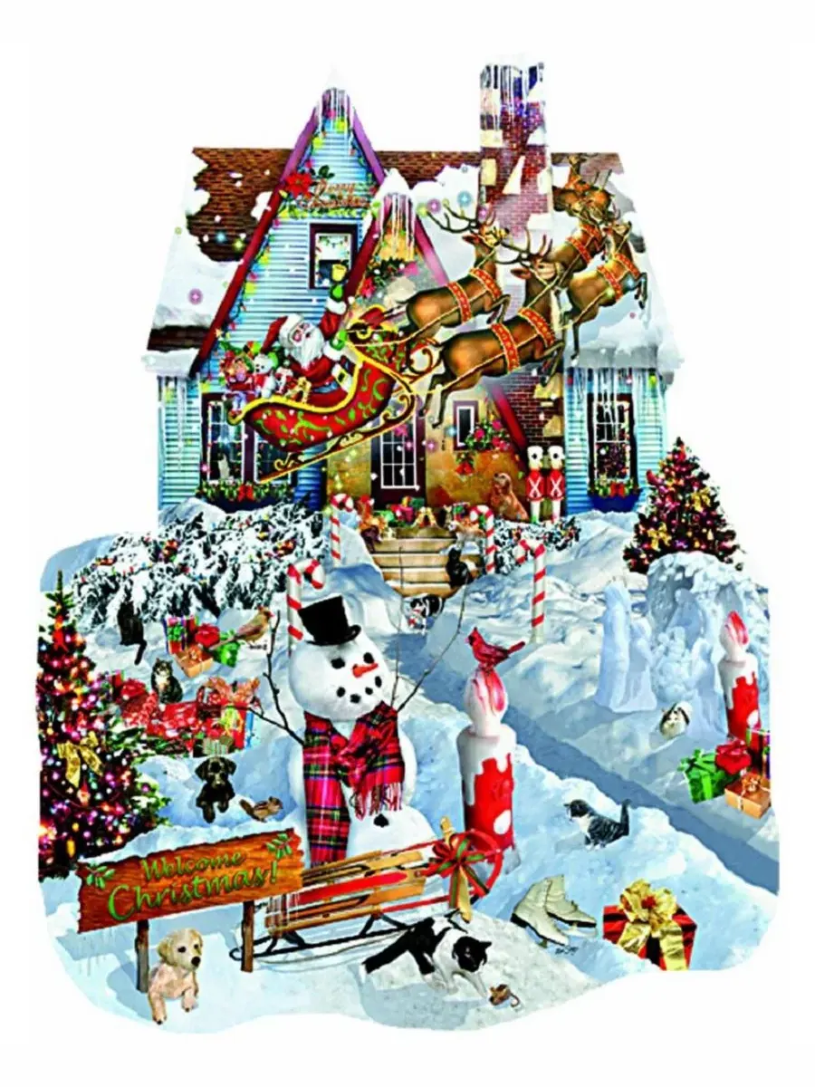 Пазл 1000 элементов, особой формы, с рождественским принтом, Christmas at Our House SunsOut — изображение 2 из 5, нет цвета
