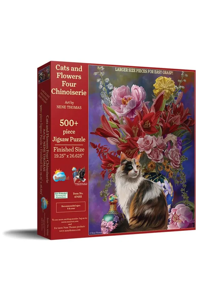 Пазл 500 деталей Cats and Flowers Four Chinoiserie SunsOut, с крупными деталями