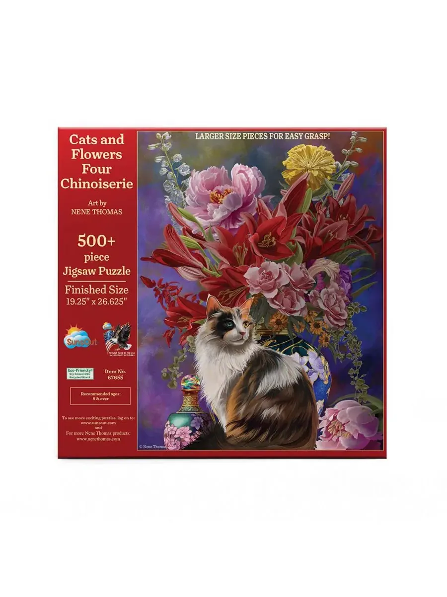 Пазл 500 деталей Cats and Flowers Four Chinoiserie SunsOut, с крупными деталями — изображение 3 из 4, нет цвета