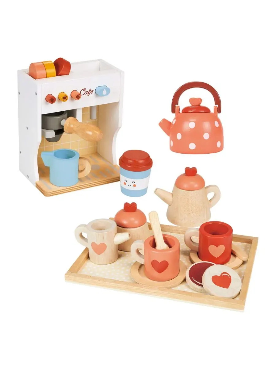 Игровой набор бариста с чайным сервизом и чайником в горошек Mentari Toys — мульти