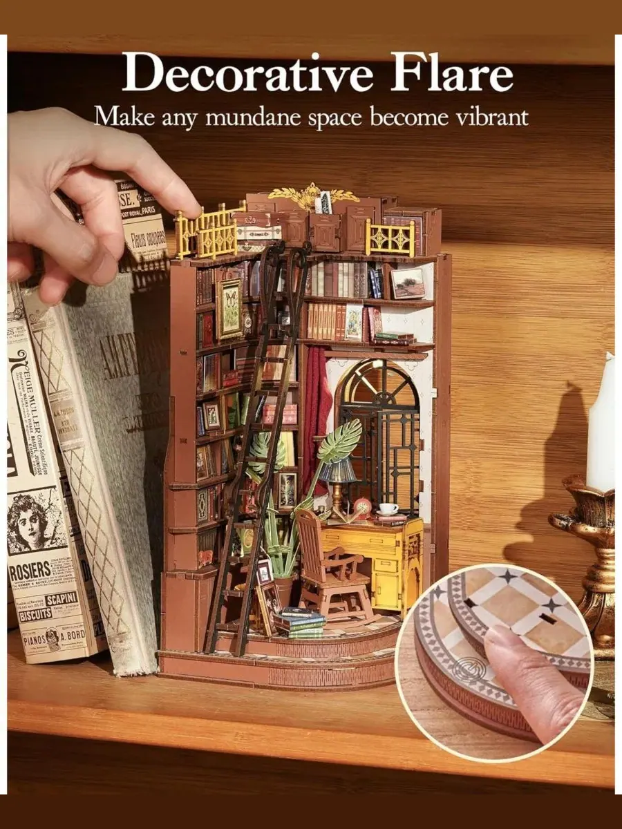 3D-конструктор Book Nook Kit, миниатюрный книжный шкаф Robotime — изображение 5 из 6, нет цвета