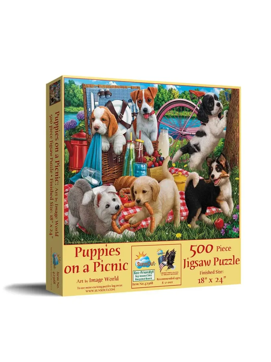 Пазл 500 деталей «Puppies on a Picnic» SunsOut, 45,7 x 61 см