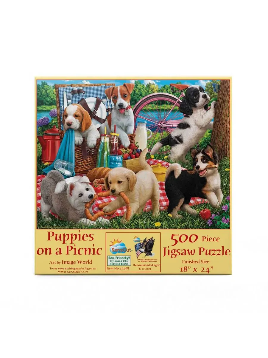 Пазл 500 деталей «Puppies on a Picnic» SunsOut, 45,7 x 61 см — изображение 2 из 5, нет цвета
