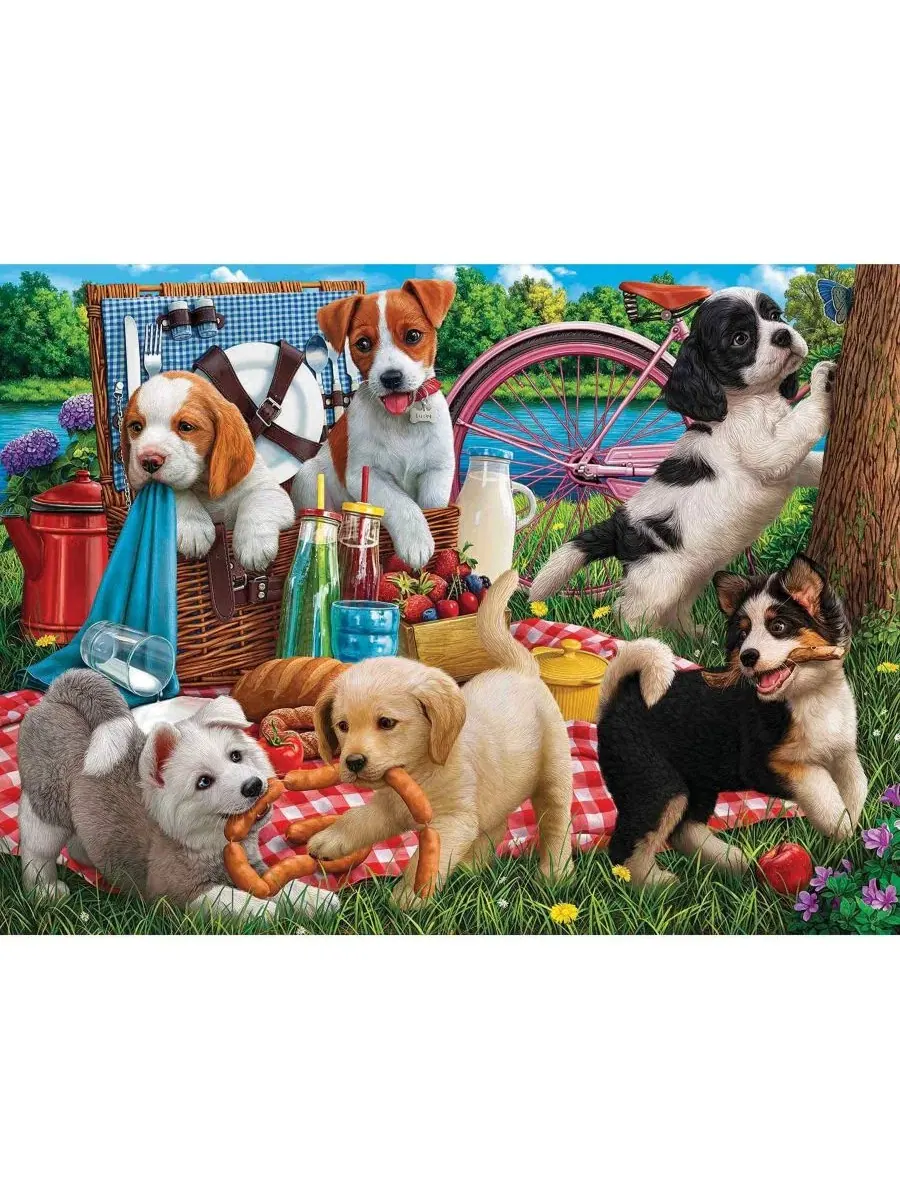 Пазл 500 деталей «Puppies on a Picnic» SunsOut, 45,7 x 61 см — изображение 4 из 5, нет цвета