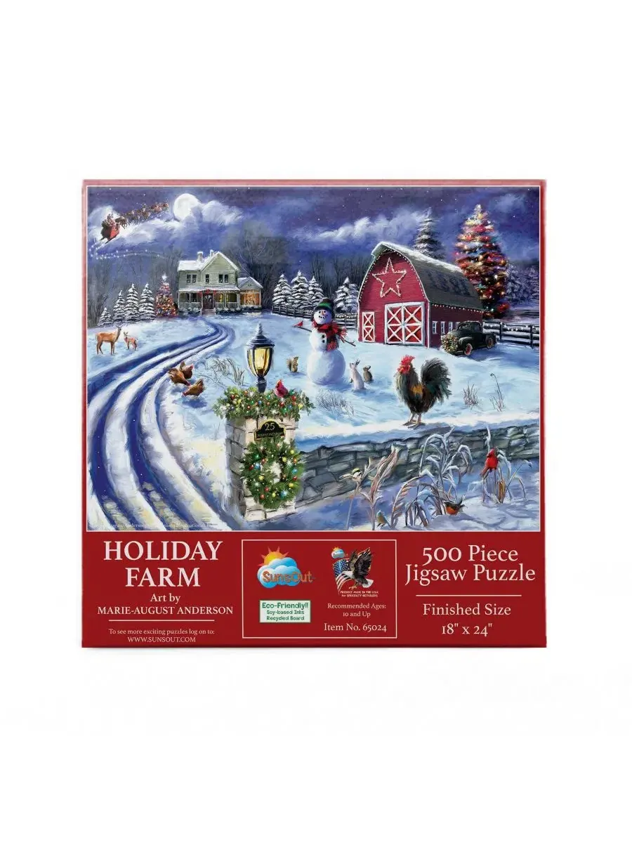 Пазл Holiday Farm Road из 500 деталей для взрослых, рождественский Sunsout — изображение 3 из 5, нет цвета