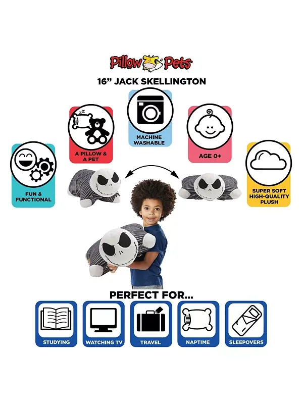 Мягкая игрушка Джек Скеллингтон «Кошмар перед Рождеством» от Disney Pillow Pets — изображение 4 из 4, черный