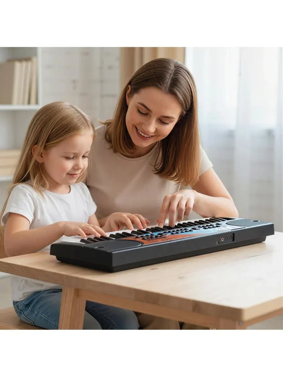 Портативное детское электропианино с 49 клавишами, 8 ритмами и 8 тембрами для легкой игры Mecale — изображение 2 из 8, черный