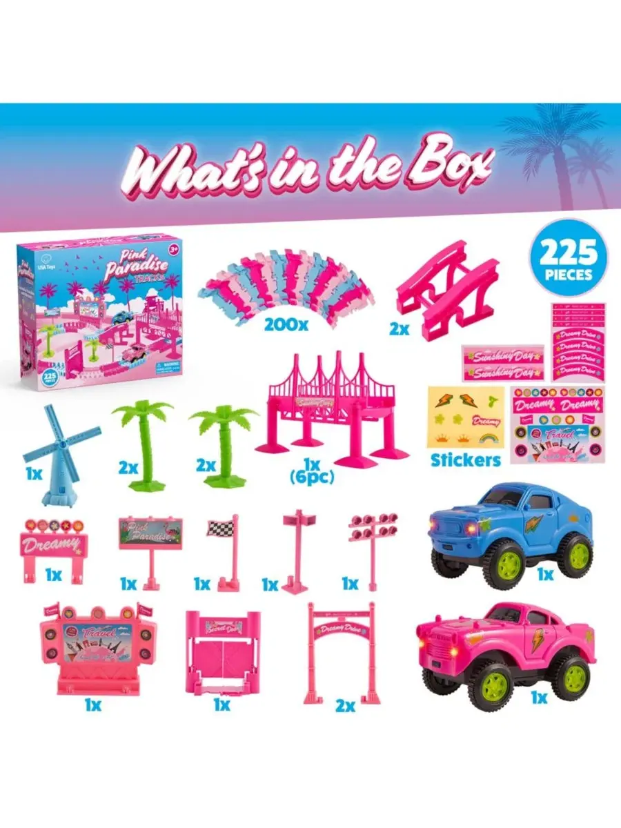 Набор Pink Paradise Adventure Tracks, 225 деталей Usa Toyz — изображение 3 из 8, нет цвета