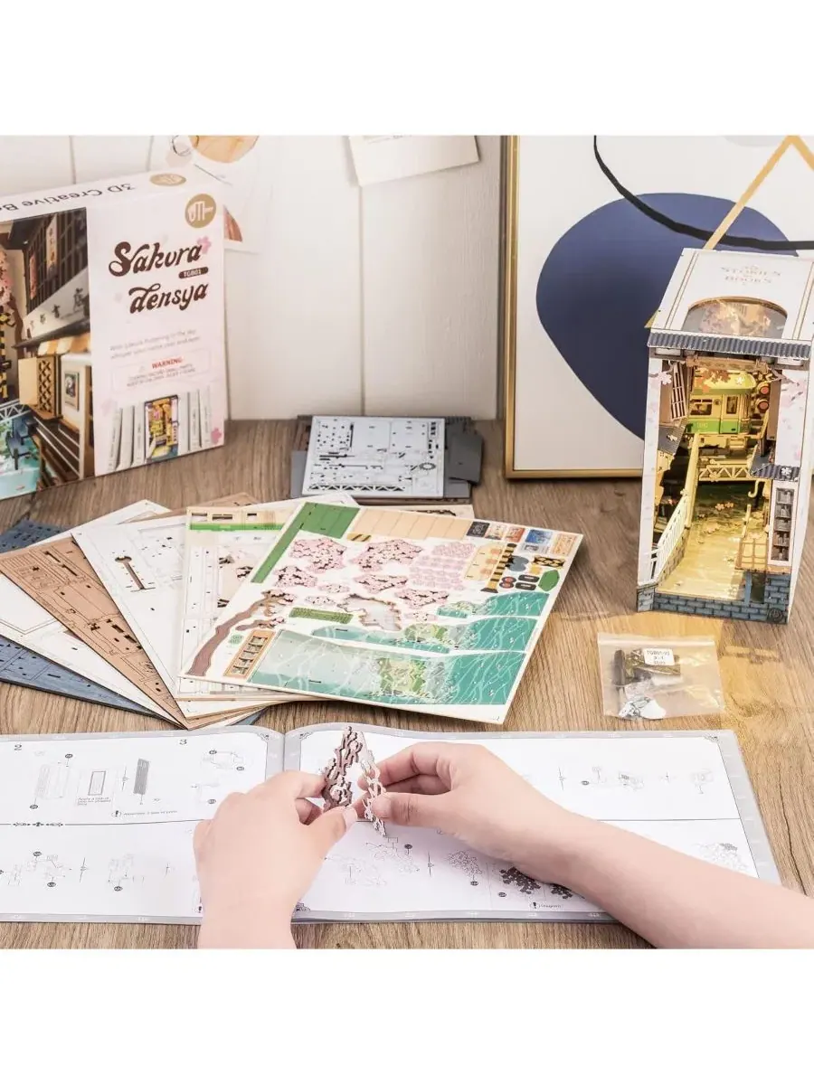 3D-пазл из дерева Book Nook Tokyo in Spring Robotime — изображение 7 из 7, розовый