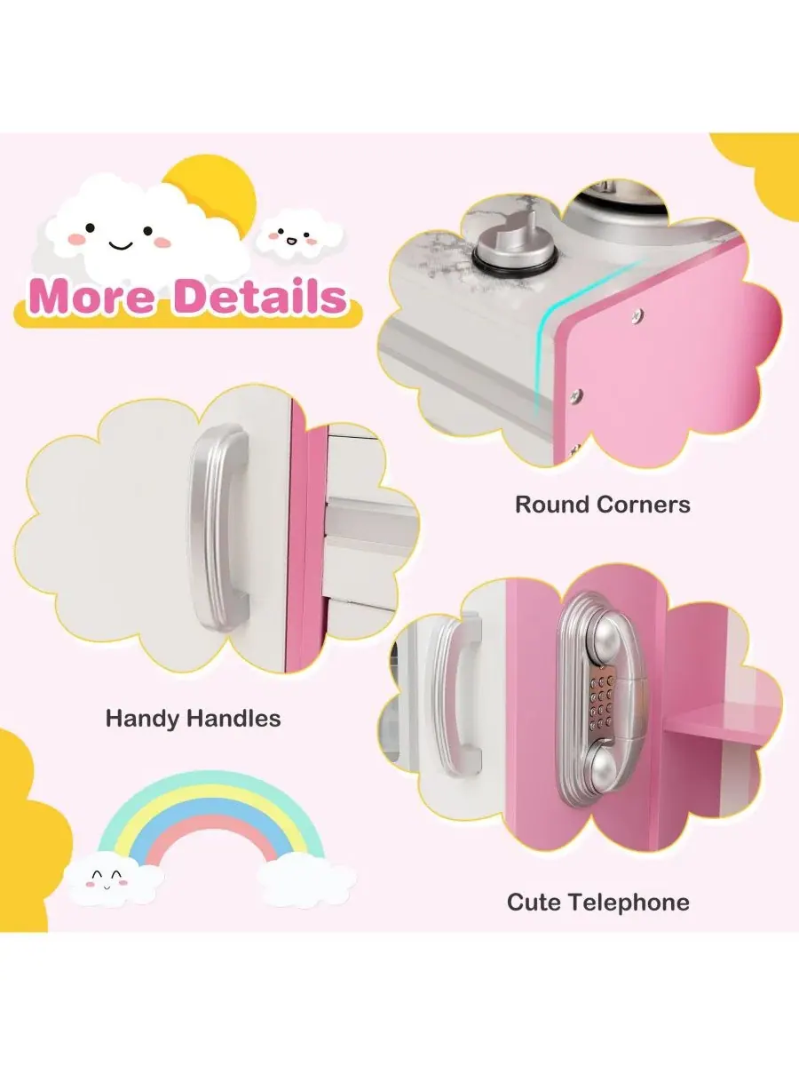 Детский деревянный кухонный игровой набор с регулируемой светодиодной подсветкой и стиральной — изображение 7 из 9, розовый
