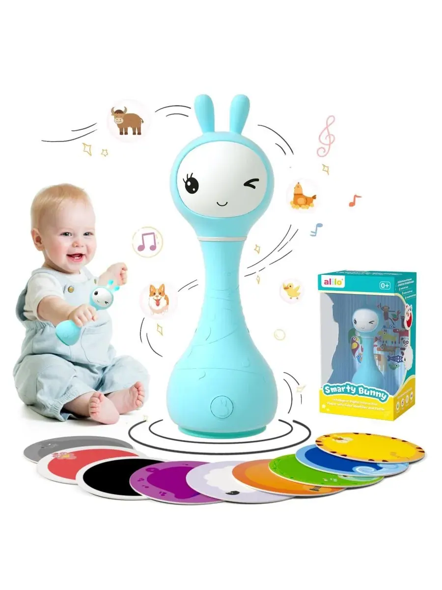 Музыкальная погремушка Smarty Bunny для малышей - светящаяся развивающая и сенсорная игрушка с — синий