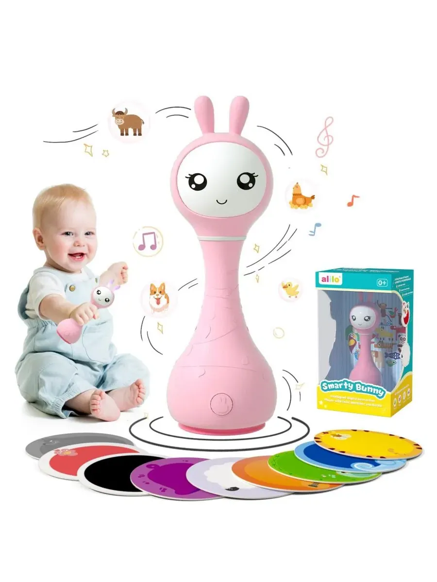 Музыкальная погремушка Smarty Bunny для малышей - светящаяся развивающая и сенсорная игрушка с — розовый